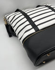 Black & White Striped Faux Leather Tote Bag