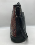 Brighton Patent Leather Vintage Black And Brown Woven Shoulder Bag