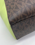 Michael Kors Brown & Neon Green Signature Monogram Tote Bag