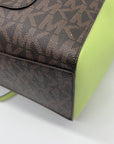Michael Kors Brown & Neon Green Signature Monogram Tote Bag