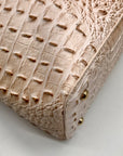 Zan Studio Beige Croc Embossed Leather Convertible Satchel Bag