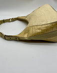 Brahmin Beige Crock-Embossed Leather Shoulder Bag