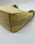 Brahmin Beige Crock-Embossed Leather Shoulder Bag