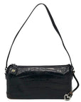 Vintage Brighton Black Croc Embossed Leather Baguette