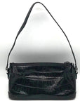 Vintage Brighton Black Croc Embossed Leather Baguette