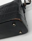 Vintage Brighton Black Croc Embossed Leather Baguette