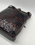 Brighton Brown Croc-Embossed Organizer Shoulder Bag