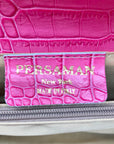 Persaman Pink Croc Embossed Leather Priscilla Crossbody Clutch