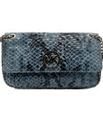 Michael Kors Blue Leather Fulton Denium Python Flap Shoulder Bag