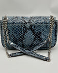 Michael Kors Blue Leather Fulton Denium Python Flap Shoulder Bag