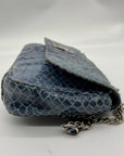 Michael Kors Blue Leather Fulton Denium Python Flap Shoulder Bag