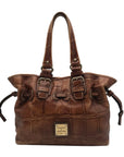 Dooney & Bourke Brown Tortoise Embossed Chiara Drawstring Satchel