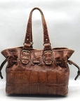 Dooney & Bourke Brown Tortoise Embossed Chiara Drawstring Satchel