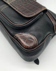 Brighton Black & Brown Croc Embossed Leather Organizer Shoulder Bag