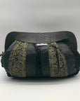 Canalli Black Velvet & Leather Embellished Clutch