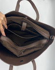 Calpak Toffee Faux Leather Haven Laptop Tote Bag