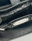 Michael Kors Black Leather Snake Embossed East West Hamilton Satchel Bag