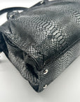 Michael Kors Black Leather Snake Embossed East West Hamilton Satchel Bag