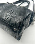 Michael Kors Black Leather Snake Embossed East West Hamilton Satchel Bag