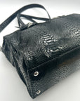 Michael Kors Black Leather Snake Embossed East West Hamilton Satchel Bag