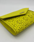 Kate Spade Yellow Saffiano Leather Mini Floral Cutout Envelope Bag