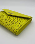 Kate Spade Yellow Saffiano Leather Mini Floral Cutout Envelope Bag