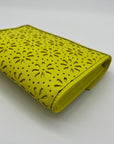 Kate Spade Yellow Saffiano Leather Mini Floral Cutout Envelope Bag