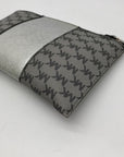 Michael Kors Silver and Gray Pebbled Leather Center Stripe Large Zip Wristlet