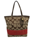 Coach Khaki & Red Signature Stripe Canvas Tote Bag 10125