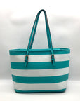 Michael Kors Teal & White Striped Saffiano Leather Tote Bag