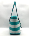 Michael Kors Teal & White Striped Saffiano Leather Tote Bag