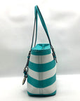 Michael Kors Teal & White Striped Saffiano Leather Tote Bag