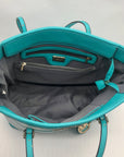 Michael Kors Teal & White Striped Saffiano Leather Tote Bag
