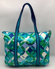 Coach Multi Color Nylon Satin Canvas Poppy Kaleidoscope Op Art Tote 14747