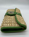 Kate Spade Brown And Green Straw Wicker Ava Clutch