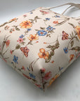 Lauren Conrad Cream Faux Leather Floral Tote Bag