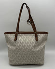 Michael Kors Beige Medium Jet Set Logo Pocket Tote Bag