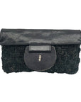 R&Y Augousti Black Woven Fold Over Clutch
