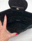 R&Y Augousti Black Woven Fold Over Clutch