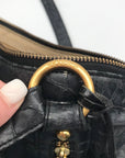 Brahmin Black Selma Croc Embossed Leather Shoulder Bag