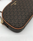 Michael Kors Brown Monogram Coated Canvas Jet Set Oval Crossbody