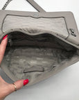 Michael Kors Gray Leather Fulton Shoulder Flap Crossbody Bag