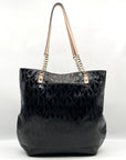 Michael Kors Black Monogram Patent Leather Jet Set Tote Bag
