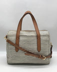 Fossil Black And White Coated Canvas Striped Convertible Sydney Satchel