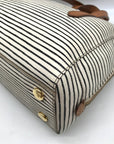 Fossil Black And White Coated Canvas Striped Convertible Sydney Satchel