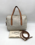 Fossil Black And White Coated Canvas Striped Convertible Sydney Satchel