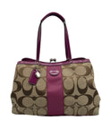 Coach Fuschia & Brown Signature Stripe Framed Carryall F19190