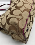 Coach Fuschia & Brown Signature Stripe Framed Carryall F19190