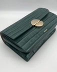 Jason Wu Sage Leaf Croc Embossed Orbit Leather Clutch