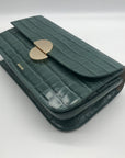 Jason Wu Sage Leaf Croc Embossed Orbit Leather Clutch